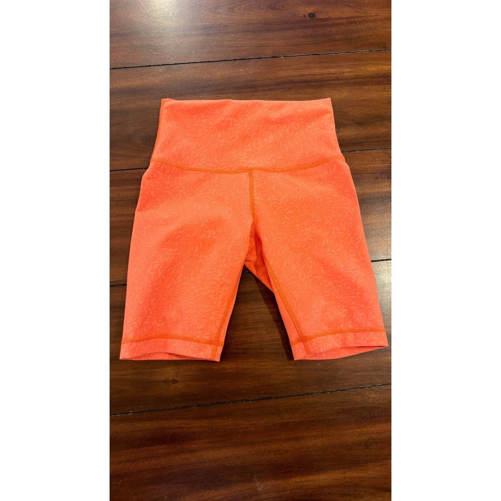 Lululemon Align High-Rise Short Orange Floral Embossed Nulu Biker Shorts Size 4 - Picture 8 of 16